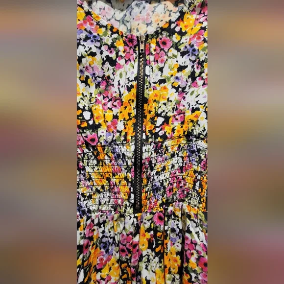 Material Girl smock waist front zip floral dress XS - Picture 3 of 4